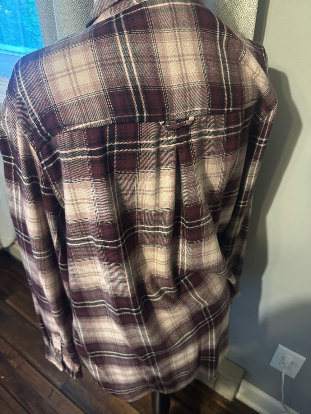 American Eagle Outfitters Maroon and White Plaid Button-Down Shirt